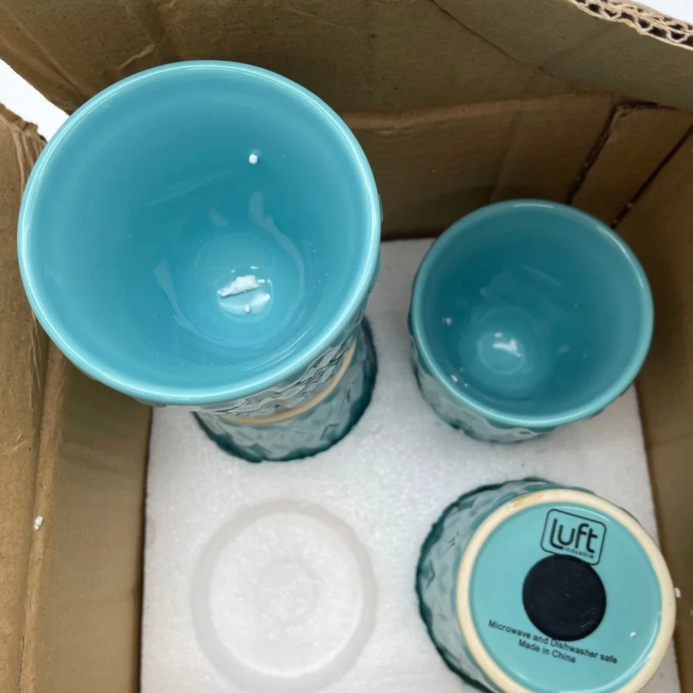 Luft Industrie Aqua Blue Wavelength Ceramic Ramekins Set of 4